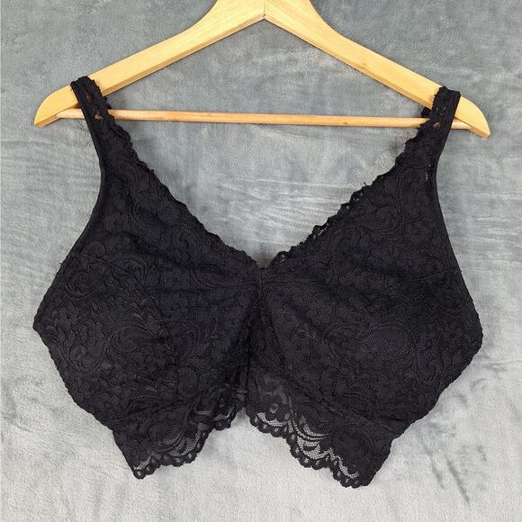 Womens Bra‎ XXL Black Bralette Sheer Floral Lace Deep V Coquette Padded Stretch - Picture 1 of 6